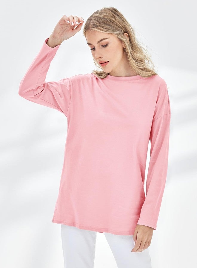 Fisoew Women's Long Sleeve Oversized T Shirts Loose Casual Crewneck Tunic Tops Soft Blouse - Image 2